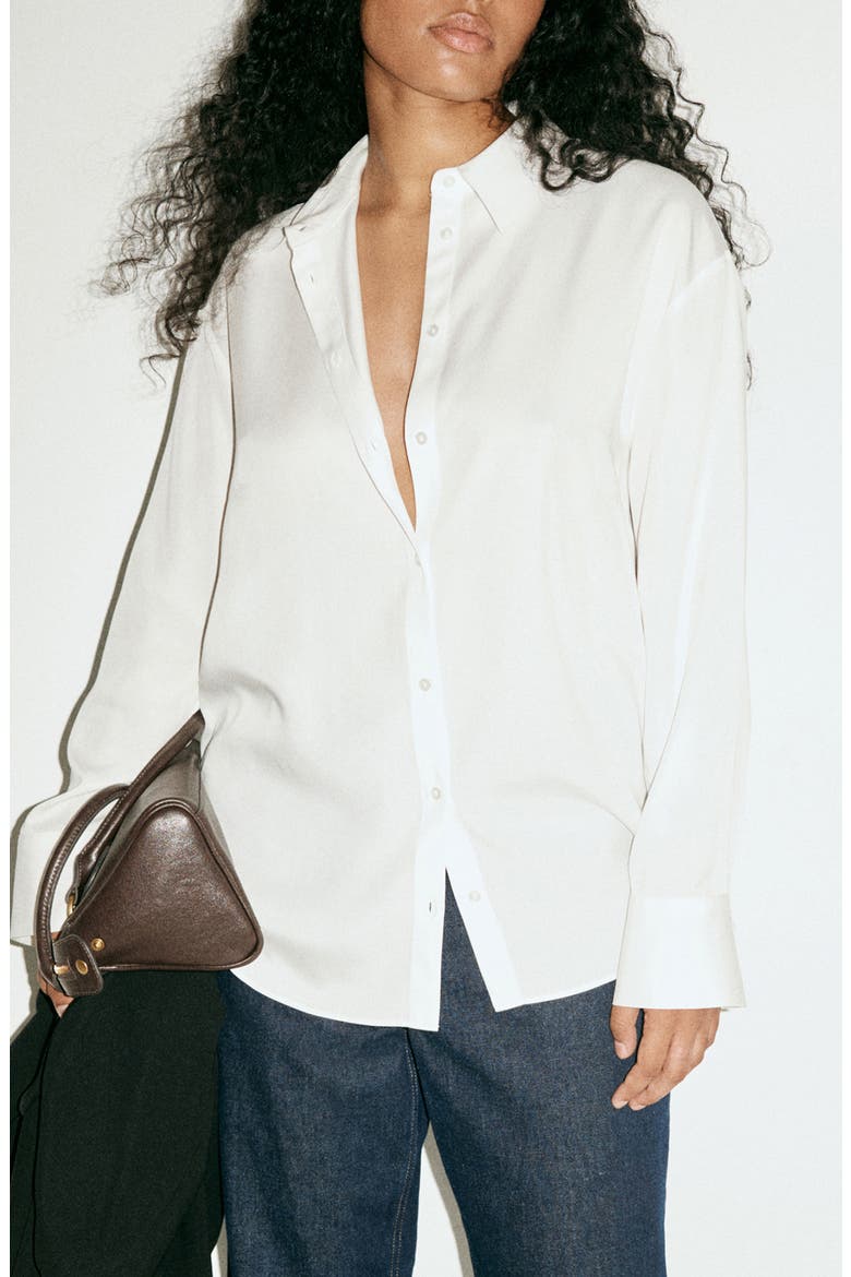 Lyocell Button-Up Shirt, Alternate, color, OFF WHITE