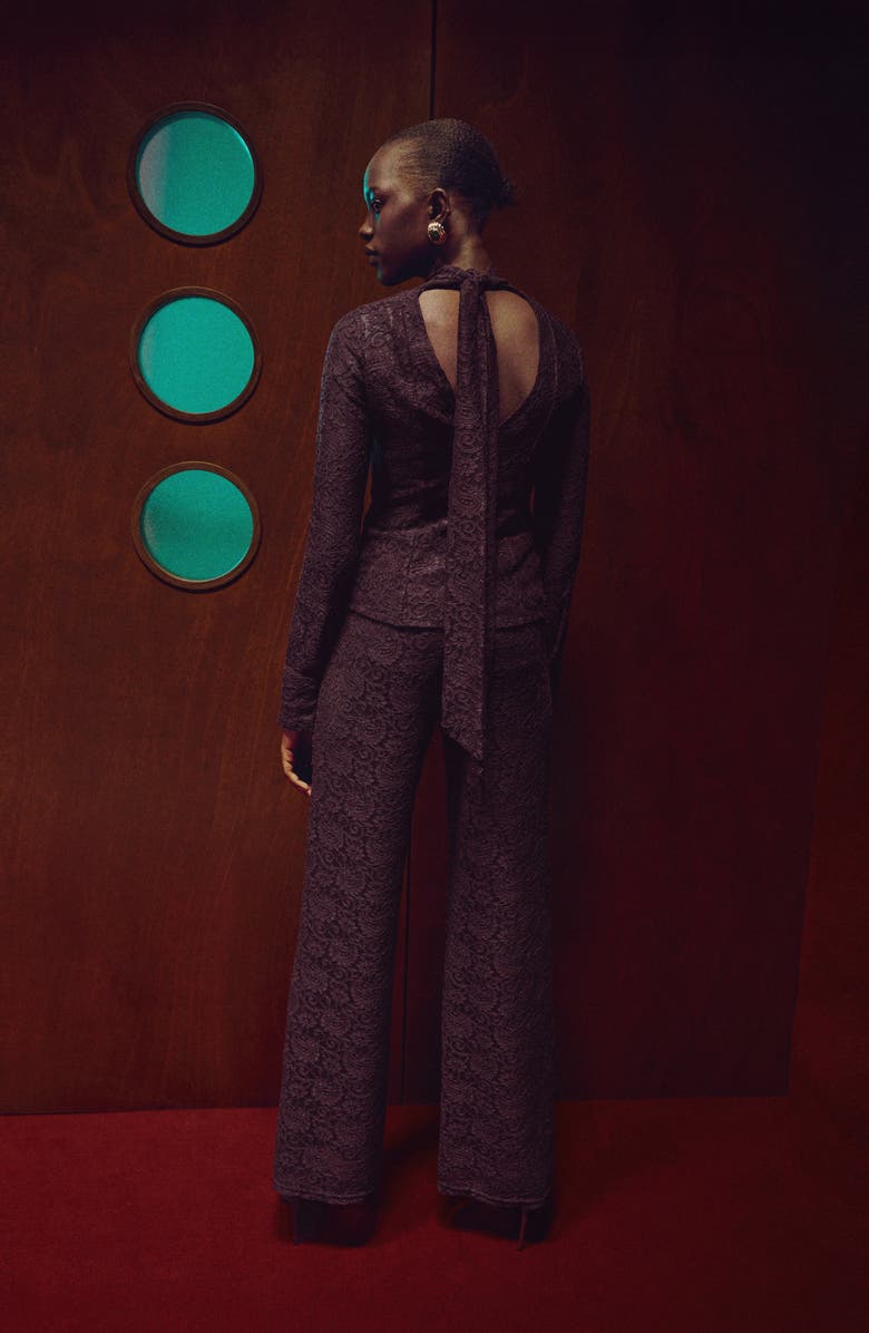 MANGO Mid Rise Straight Leg Lace Pants, Alternate, color, Wine