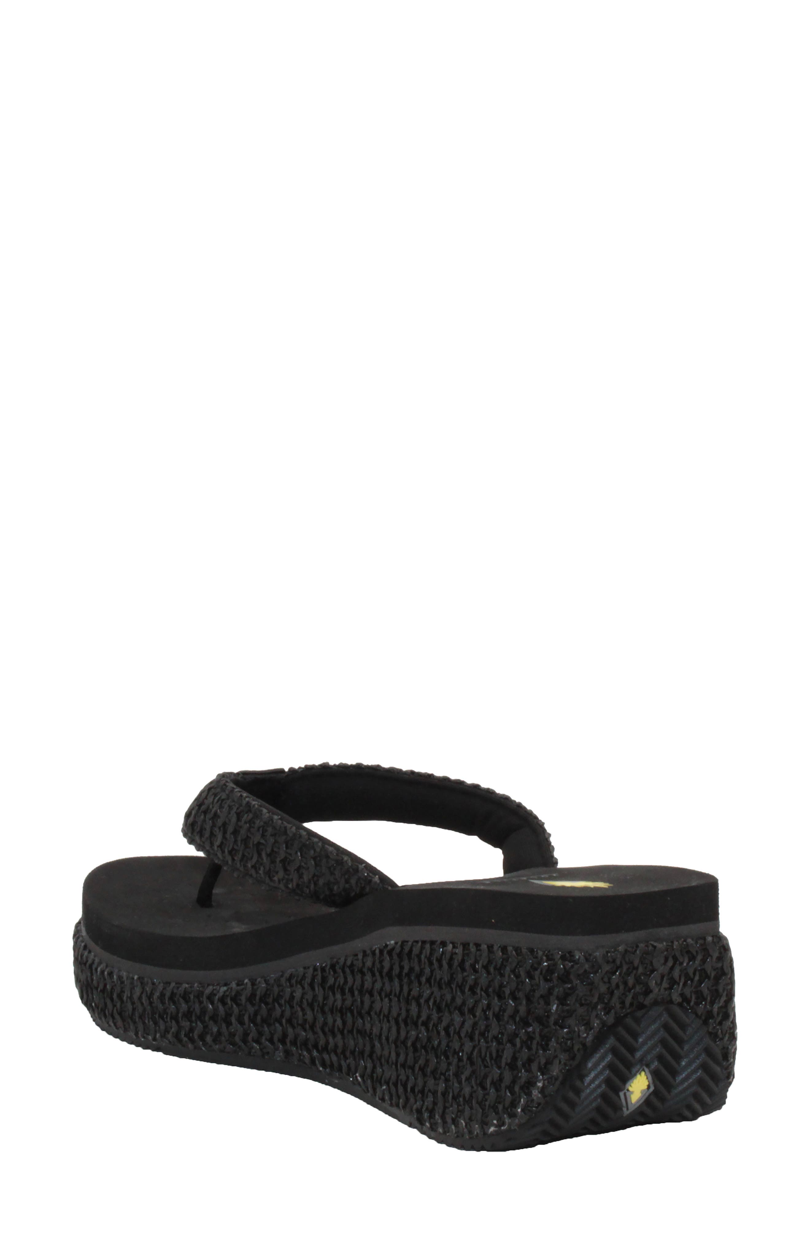 Volatile Island Platform Flip Flop, Alternate, color, Black Raffia Fabric