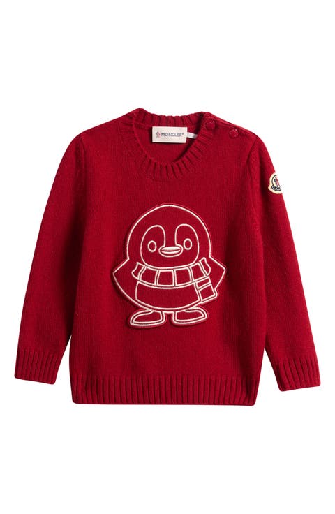 Kids' Embroidered Penguin Patch Virgin Wool & Cashmere Sweater