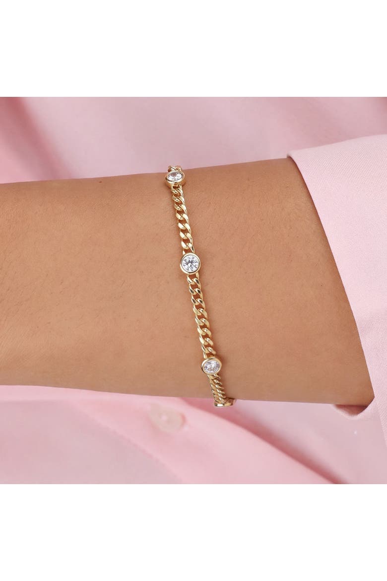 CZ Station Curb Chain Bracelet, Alternate, color, Gold Plated Sterling Silver
