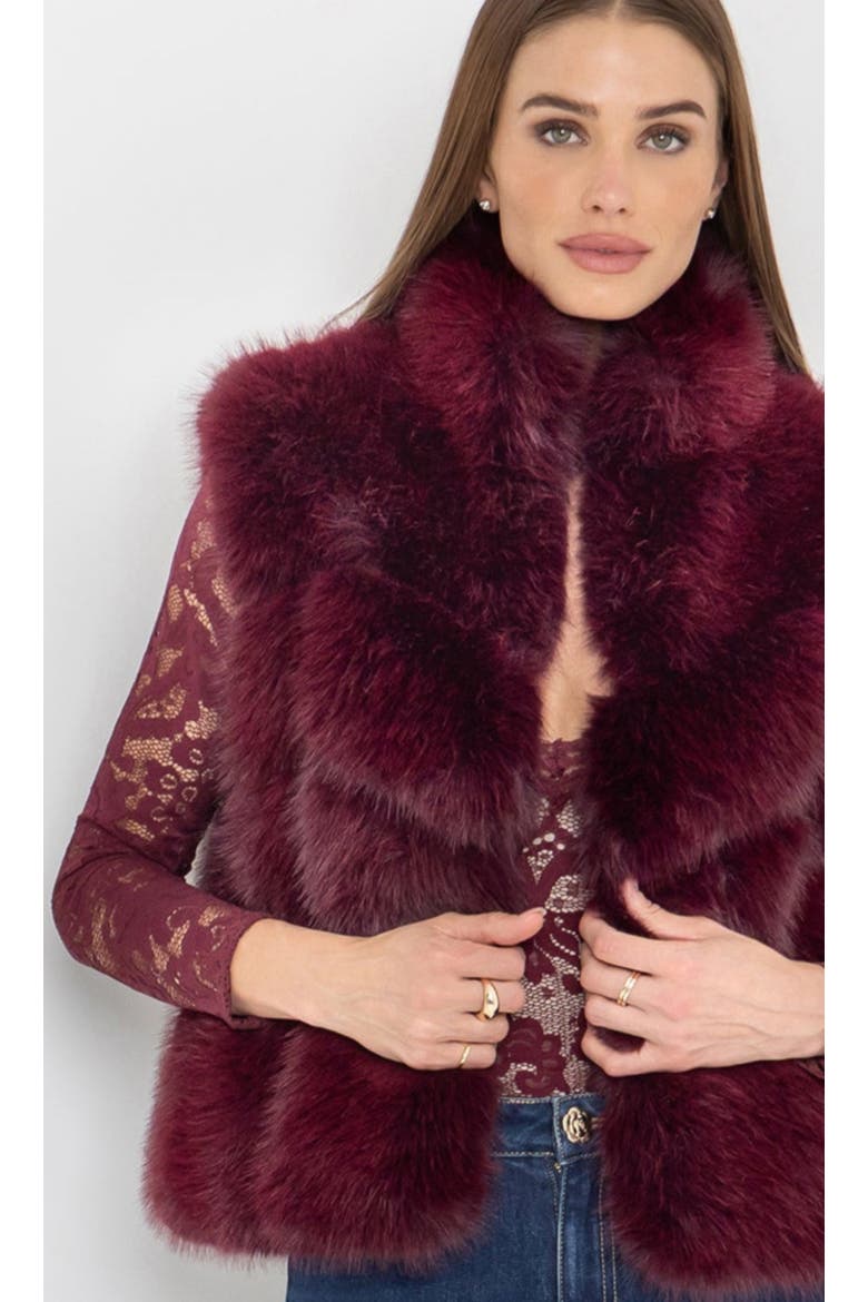 Rosario Faux Fur Vest, Alternate, color, Red