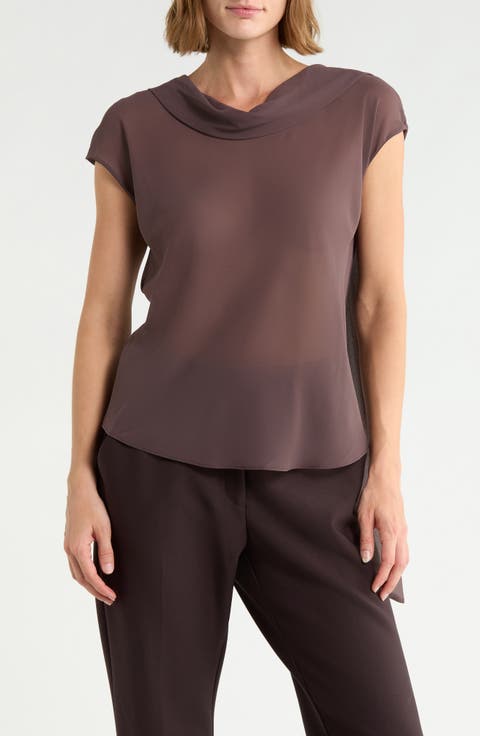 Cowl Neck Scarf Detail Sheer Top