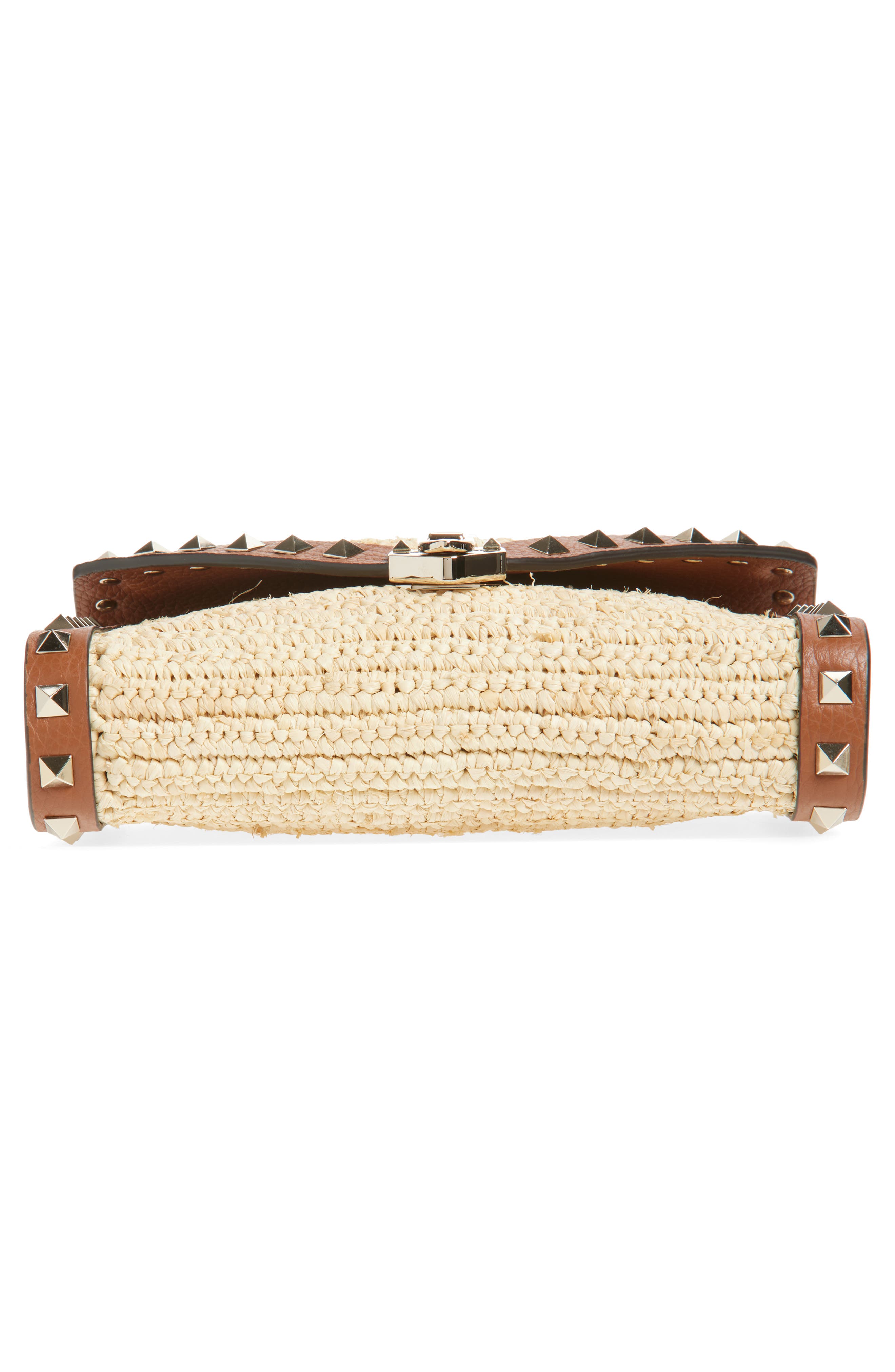 Valentino Garavani Mini Rockstud Raffia Crochet Shoulder Bag, Alternate, color, Natural