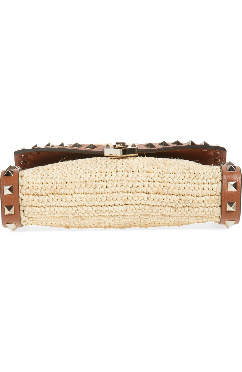 Valentino Garavani Mini Rockstud Raffia Crochet Shoulder Bag, Alternate, color, Natural
