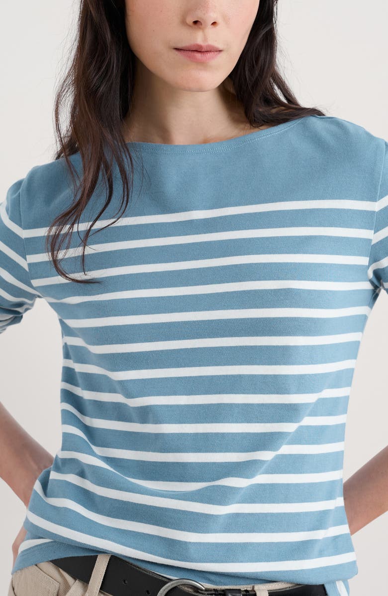Seasalt Cornwall Sailor Stripe Long Sleeve Organic Cotton T-Shirt, Main, color, Falmouth Breton Horizon Chalk