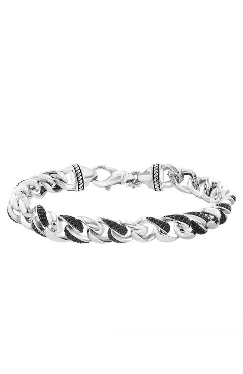 Black Spinel Statement Link Bracelet in Sterling Silver