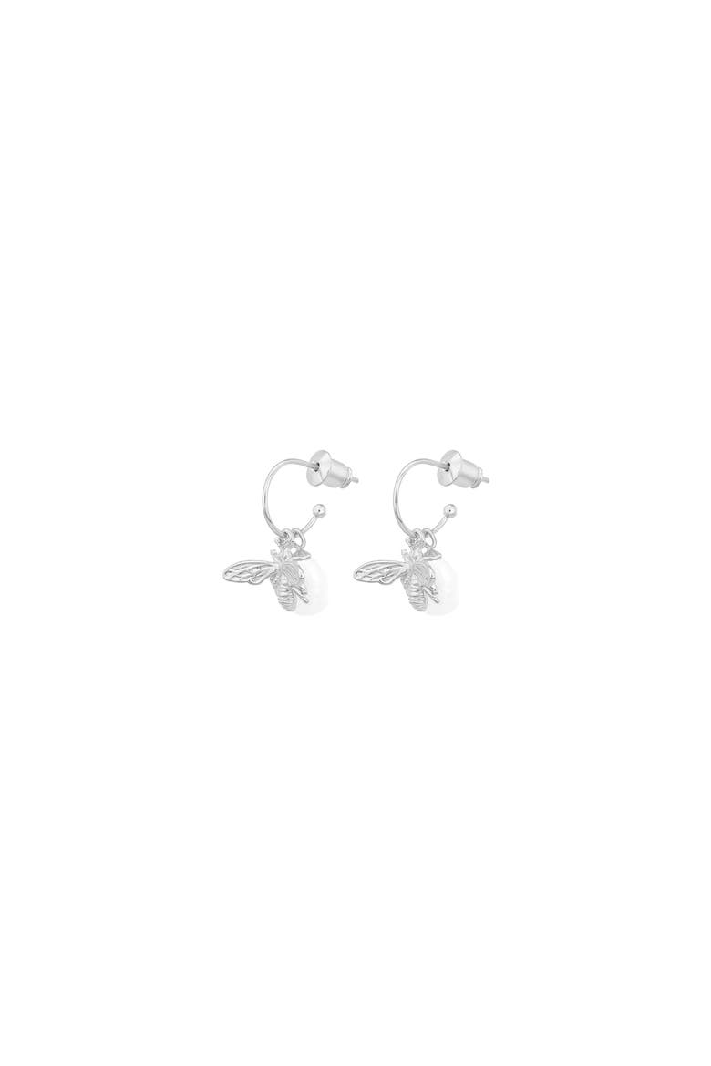 Sterling Silver 18k Gold Plated Bee Pearl Earrings Dainty Pearl Cute Trendy, Main, color, Silver