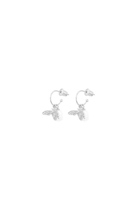 Sterling Silver 18k Gold Plated Bee Pearl Earrings Dainty Pearl Cute Trendy