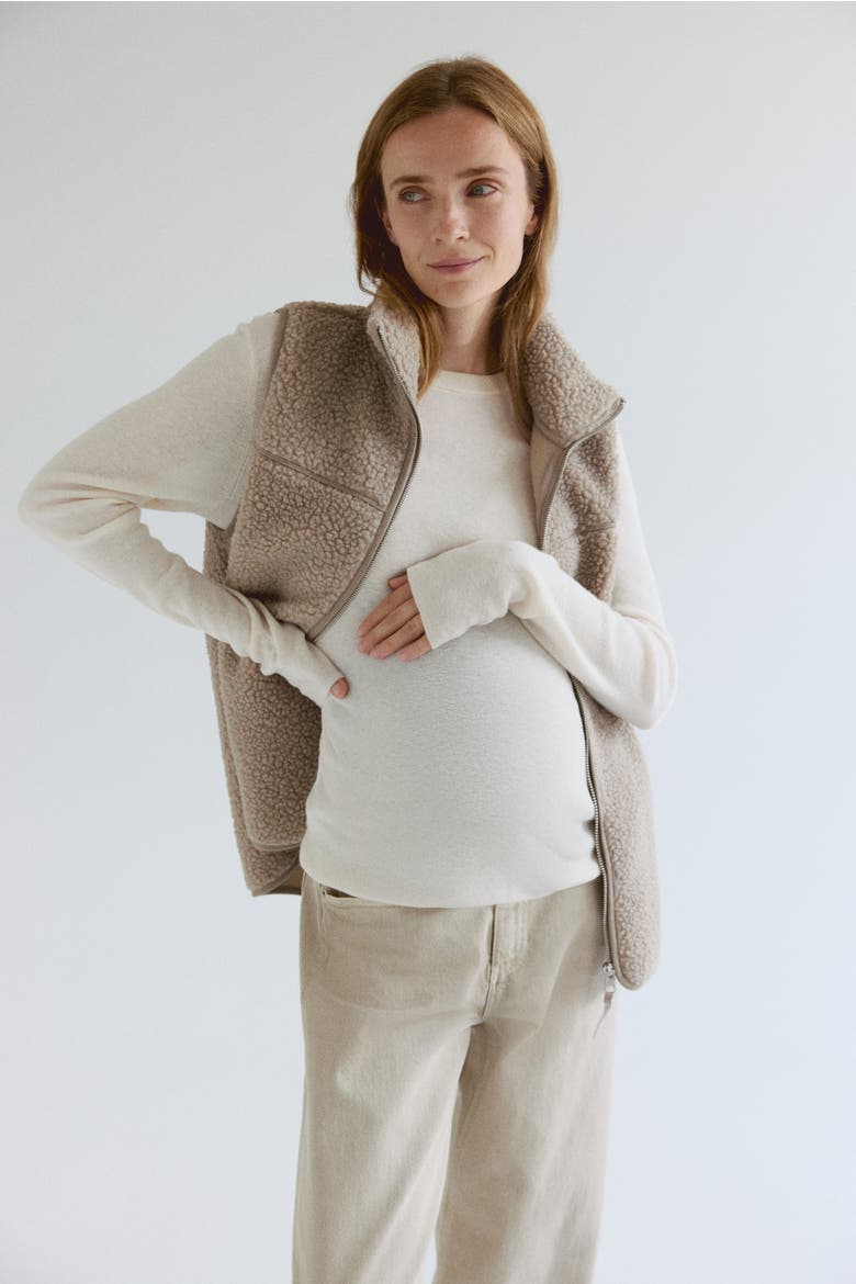 Mama Before & After Babywearing Teddy Fleece Vest, Alternate, color, Beige