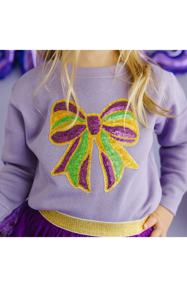 Sweet Wink Mardi Gras Sequin Bow Patch Sweatshirt, Alternate, color, Lavender