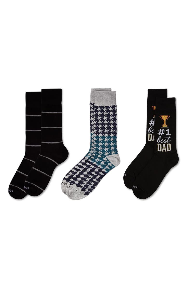 MeMoi Best Dad Assorted 3-Pack Dress Socks, Alternate, color, Gray-Black