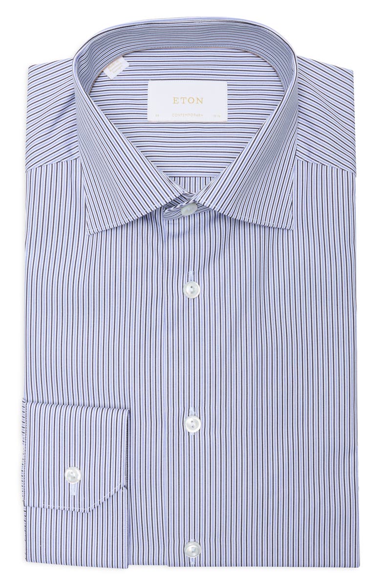 Eton Contemporary Fit Striped Supima<sup>®</sup> Cotton Dress Shirt, Main, color, Dark Blue