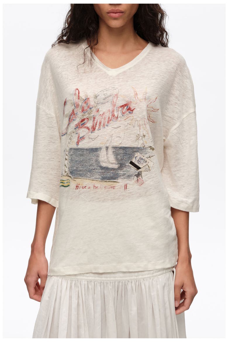 Faded Linen Bimba Cala Logo T-Shirt, Alternate, color, IVORY