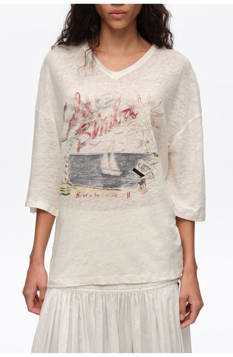 Bimba y Lola Faded Linen Bimba Cala Logo T-Shirt, Alternate, color, Ivory