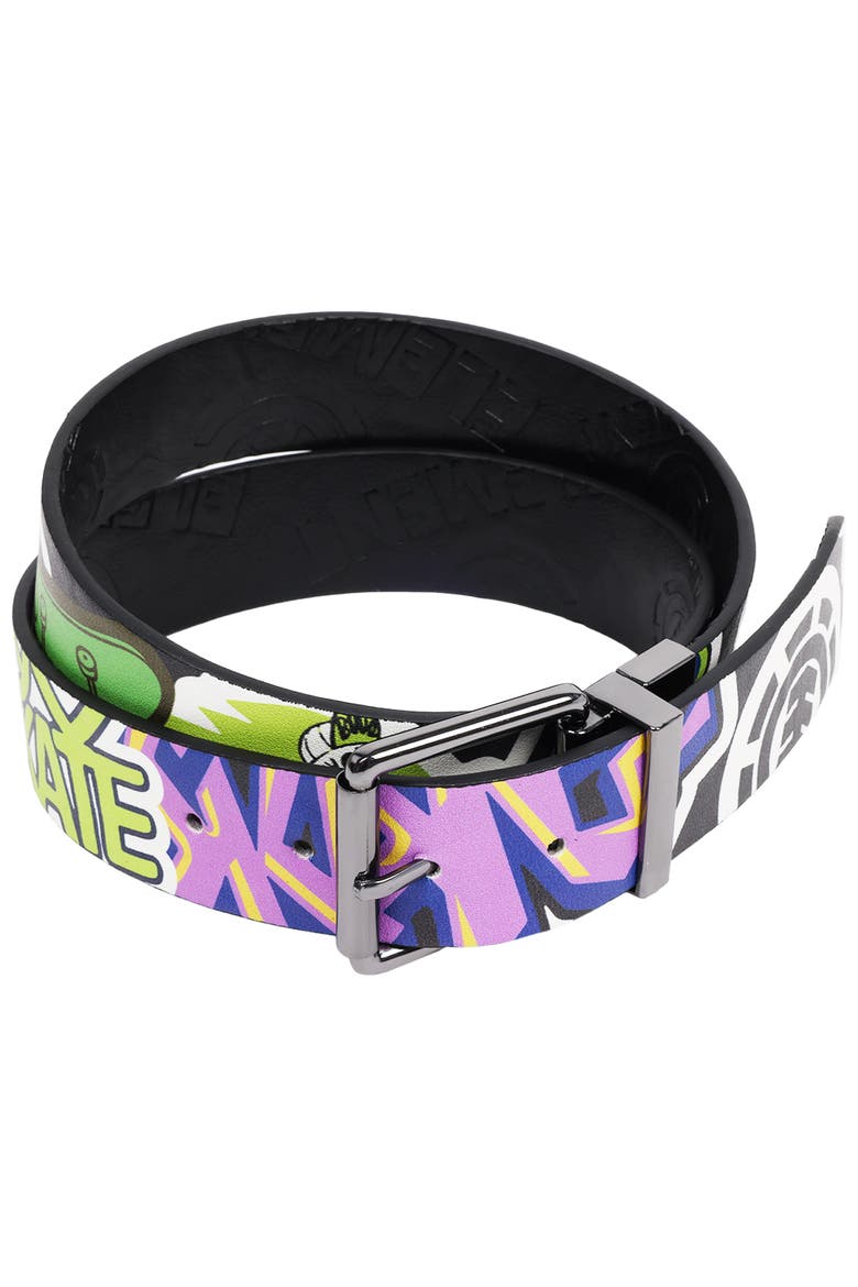 PU Reversible Belt with Debossed Logo & Graphic Print, Alternate, color, BLACK