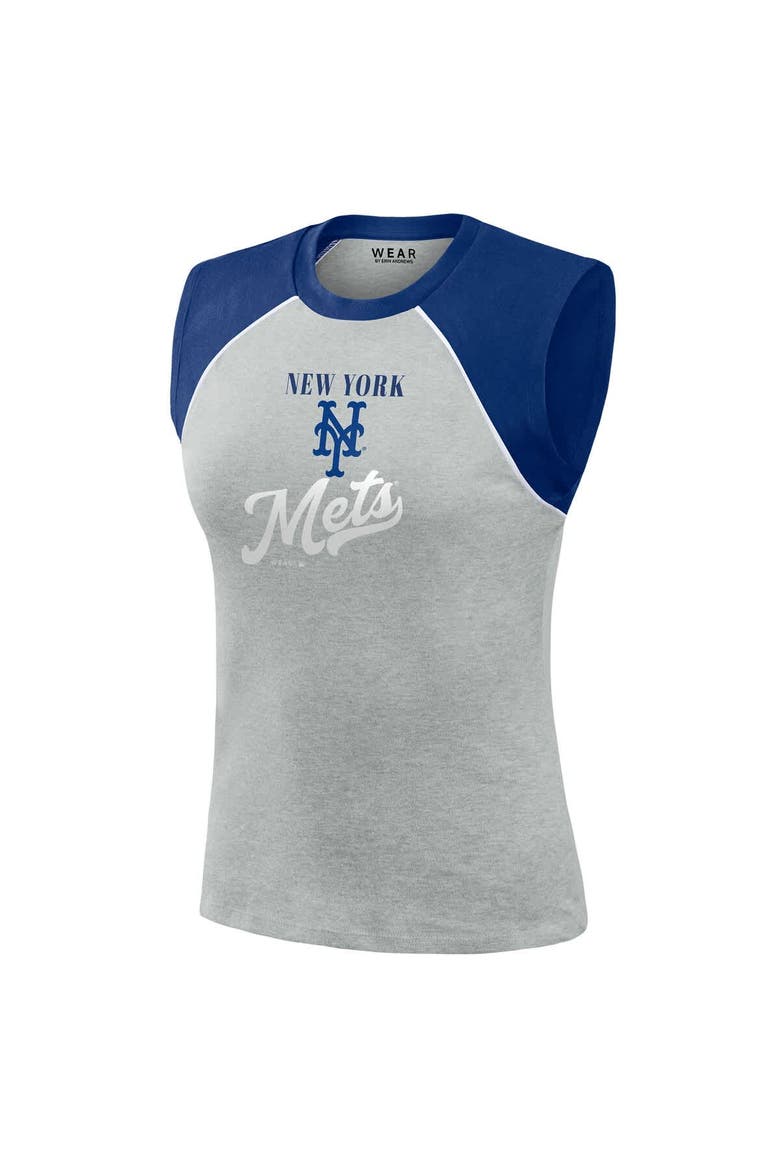 Women's WEAR by Erin Andrews  Heather Gray New York Mets Cropped Raglan Tank Top, Alternate, color, Heather Gray