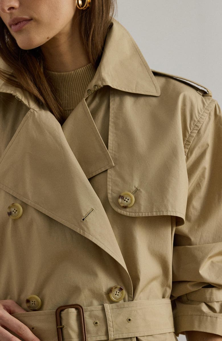 Lauren Ralph Lauren Paper Weight Cotton Trench Coat, Alternate, color, Birch Beige