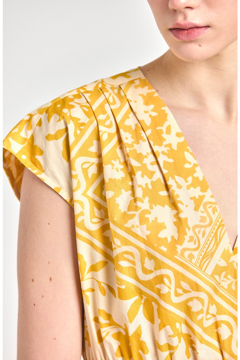 Tora Floral Print Shirred Dress, Alternate, color, YELLOW TILE