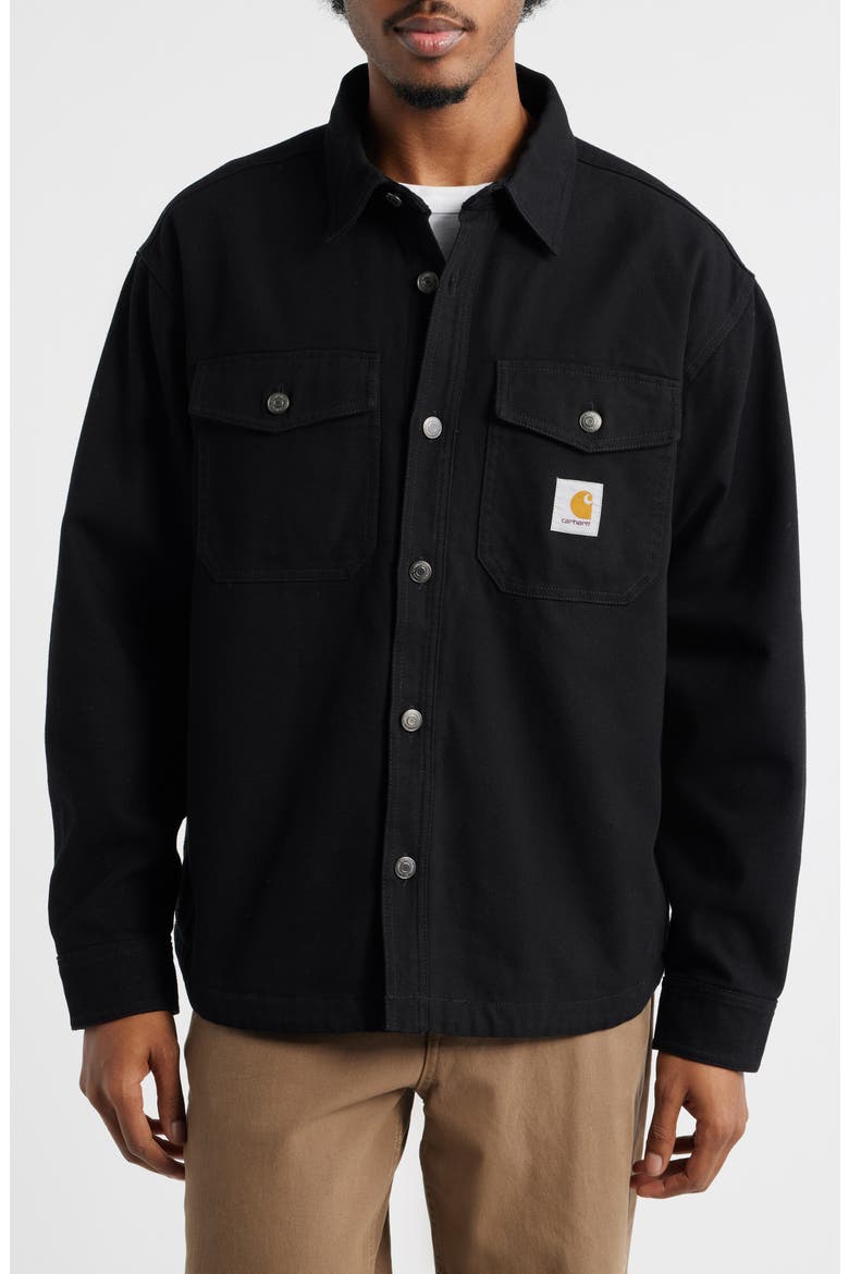 Selby Cotton Canvas Button-Up Shirt Jacket, Alternate, color, BLACK