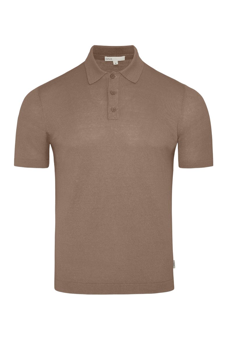 Linen Sweater Short Sleeve Polo, Alternate, color, Woodsmoke