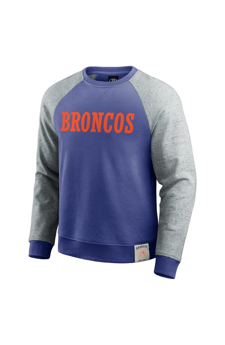 Darius Rucker Collection by Fanatics Men's Darius Rucker Collection by Fanatics Royal/Heather Gray Denver Broncos Throwback Color Block Raglan Pullover Sweatshirt, Alternate, color, Royal