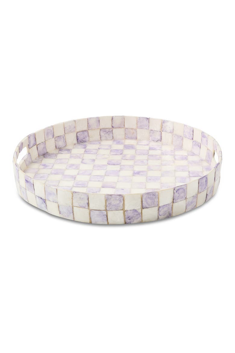 Violet Check Capiz Round Tray, Alternate, color, VIOLET