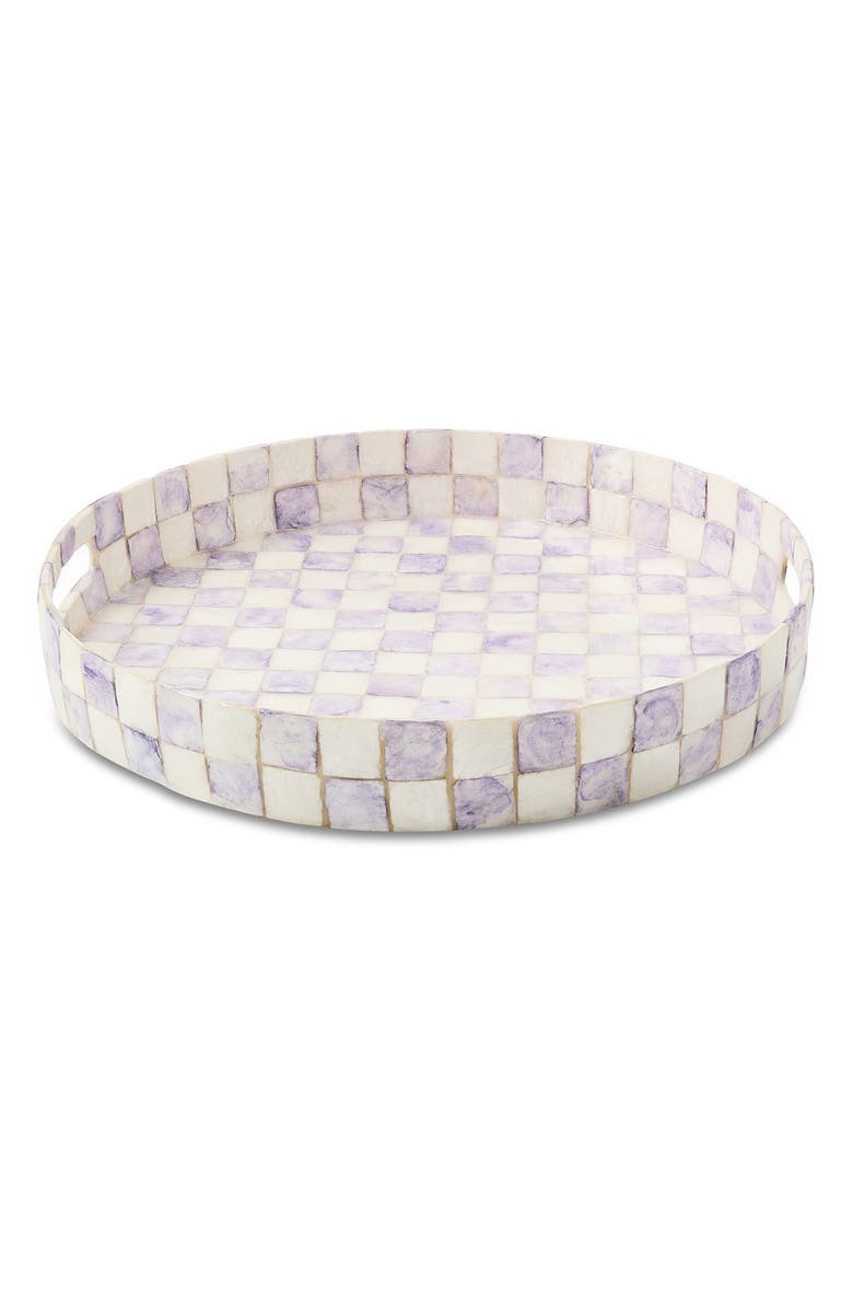 MACKENZIE CHILDS Violet Check Capiz Round Tray, Alternate, color, Violet