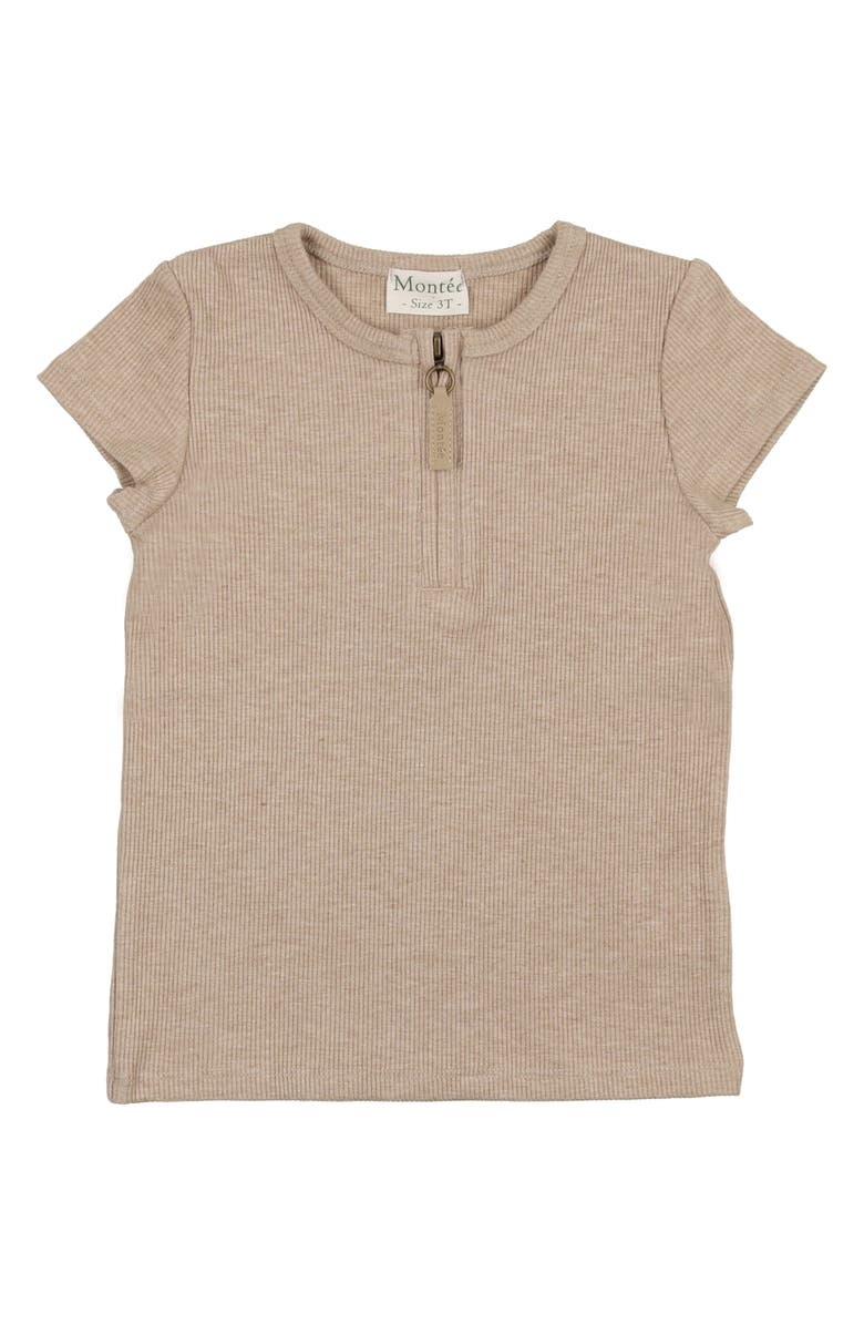Manière Kids' Half Zip Short Sleeve Top, Main, color, Sand