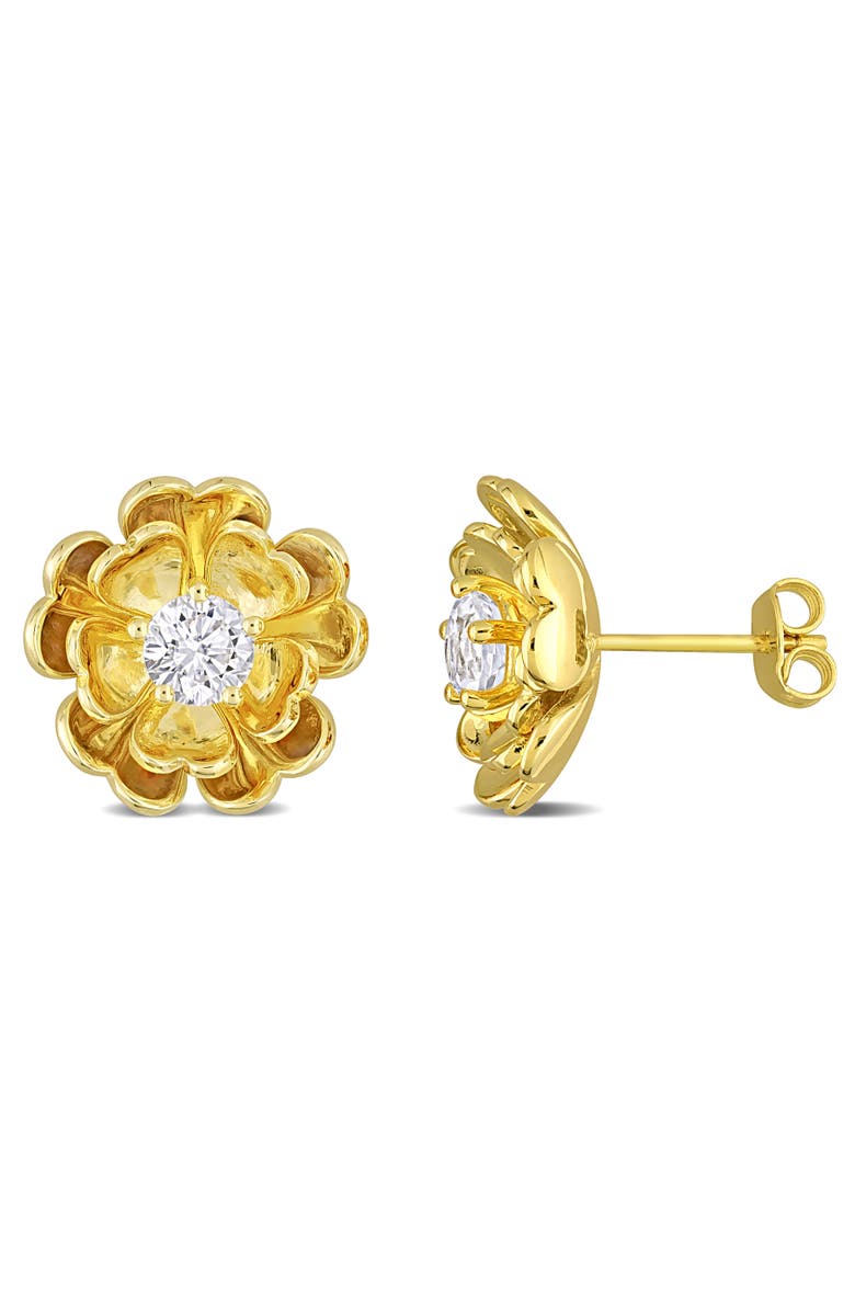 Julianna B. White Topaz Floral Stud Earrings Yellow Silver, Main, color, 