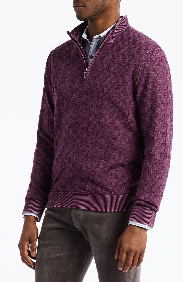 Robert Graham Aubin Basketweave Quarter Zip Sweater, Alternate, color, Dark Purple