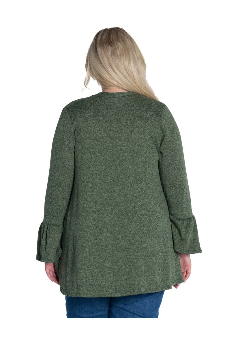 Plus Size Knit Three Quarter Bell Sleeve Open Cardigan, Alternate, color, Olive