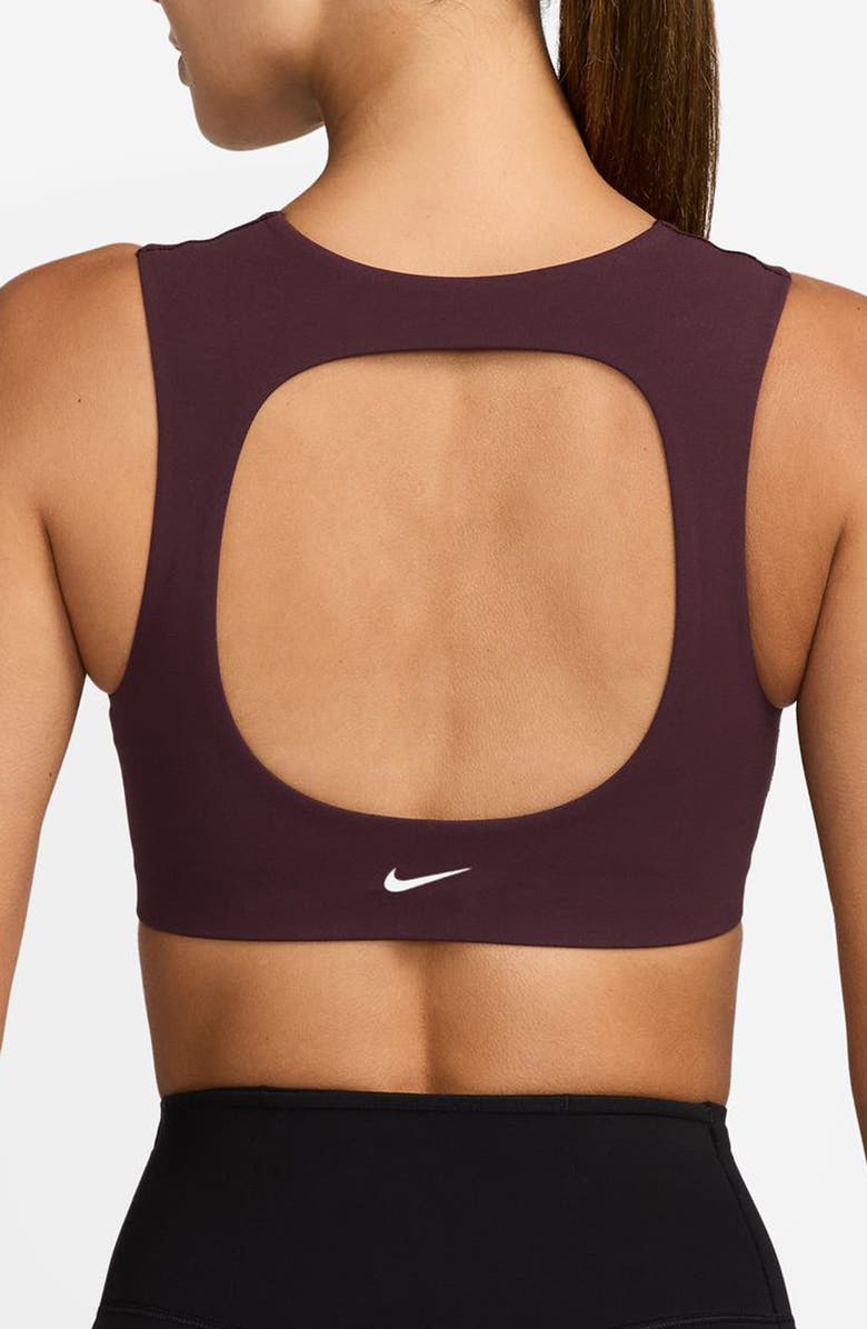 Nike Zenvy Dri-FIT Open Back Sports Bra, Alternate, color, Burgundy Crush/ White