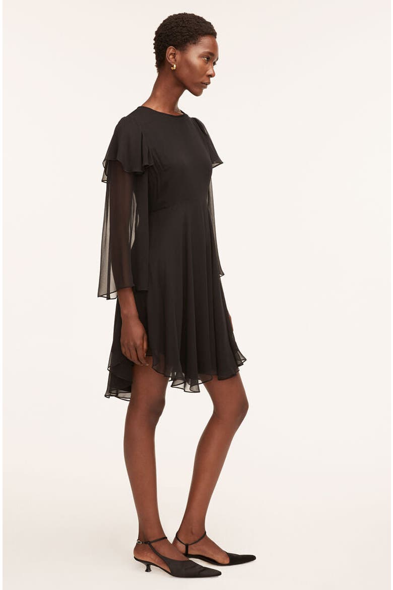 Ruffle Silk Chiffon Dress, Alternate, color, Black