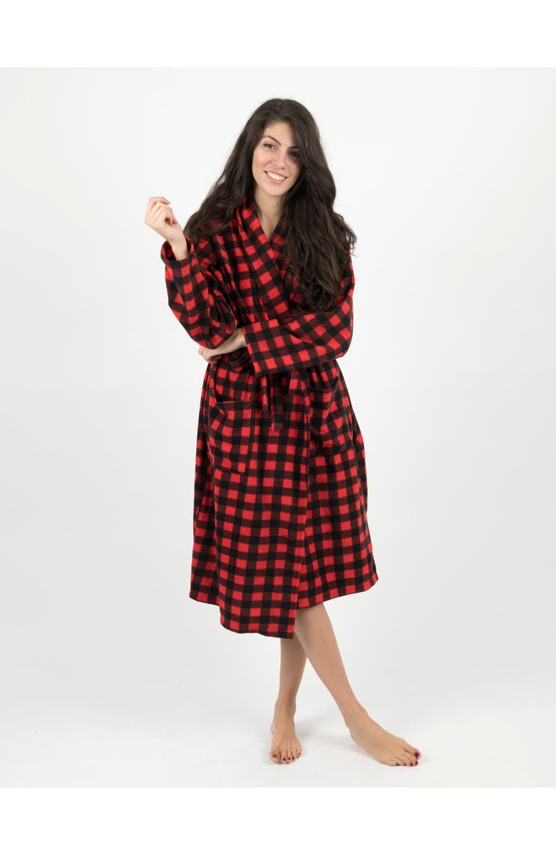 Leveret Women's Fleece Robe, Alternate, color, Plaid Black & Red