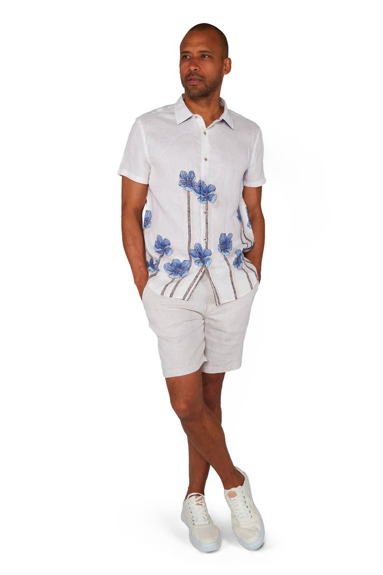 Crafty Floral Short Sleeve Fine Linen Shirt, Alternate, color, CRAFTY FLORAL IVORY