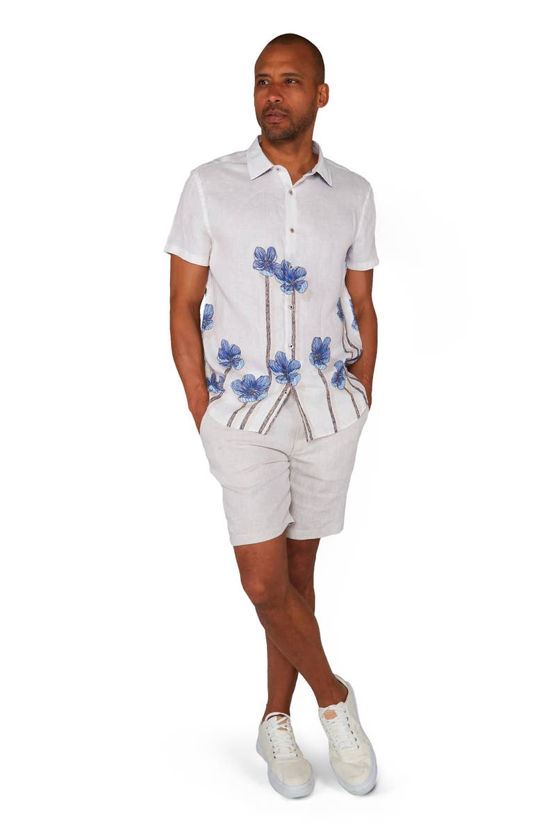 Lords of Harlech Crafty Floral Short Sleeve Fine Linen Shirt, Alternate, color, Crafty Floral Ivory