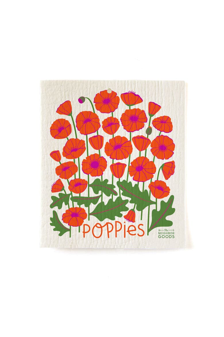 Poppy Dish Towel + Sponge Cloth Gift Set, Alternate, color, Red