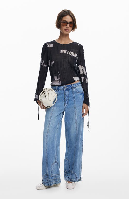 Desigual Print Crinkle Top In Black