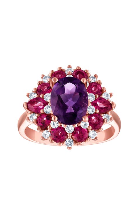 14K Rose Gold Over Silver Amethyst & Pink Topaz Ring