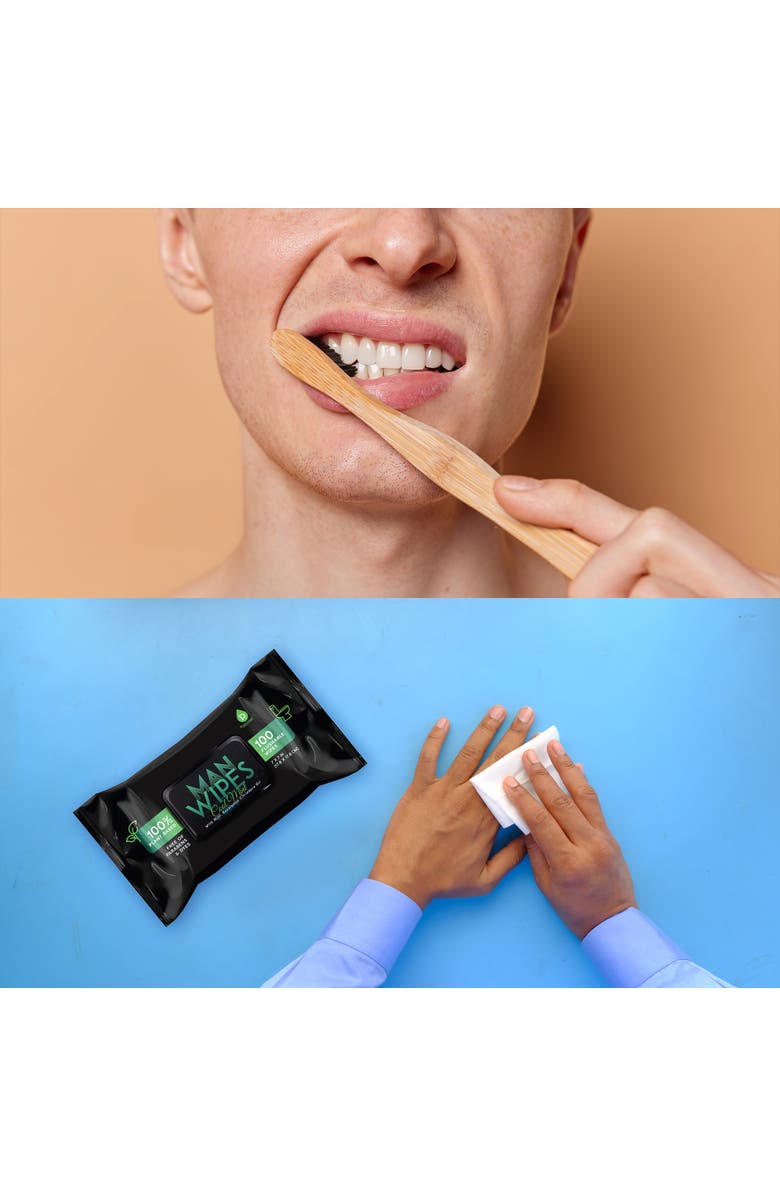 PURSONIC Grooming Essentials Bundle Eco-Friendly Razor + Flushable Man Wipes + Activated Coconut Charcoal Powder, Alternate, color, Black