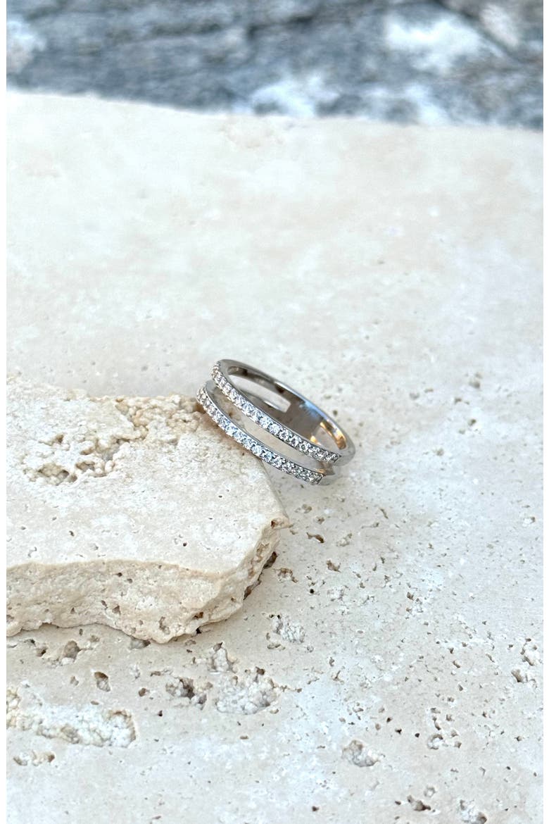 Cubic Zirconia Double Band Ring, Alternate, color, SILVER