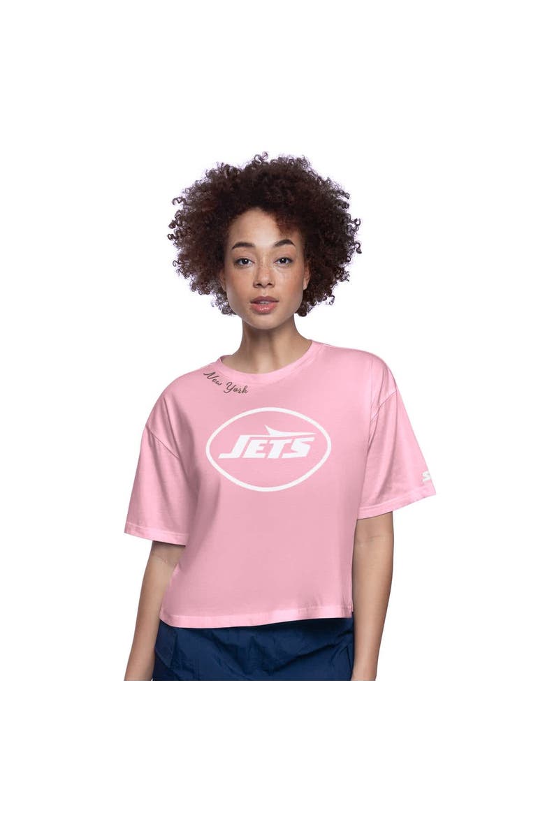Women's Starter  Pink New York Jets Play the Ball Boxy Cropped T-Shirt, Alternate, color, Pink