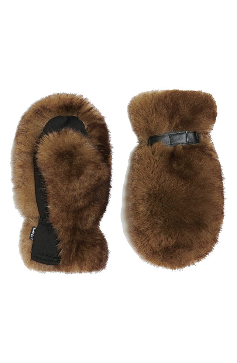 Apparis Lumi Faux Mink Mittens, Main, color, 