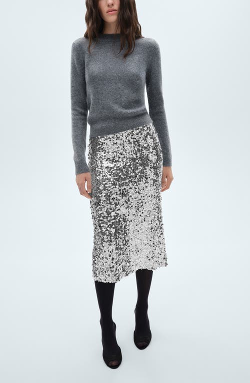 Mango Xjaviera Sequin Midi Skirt In Silver