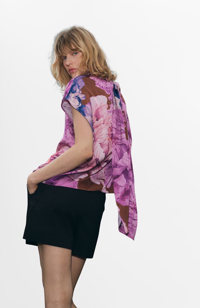 MANGO Floral Print Scarf Top, Alternate, color, Purple
