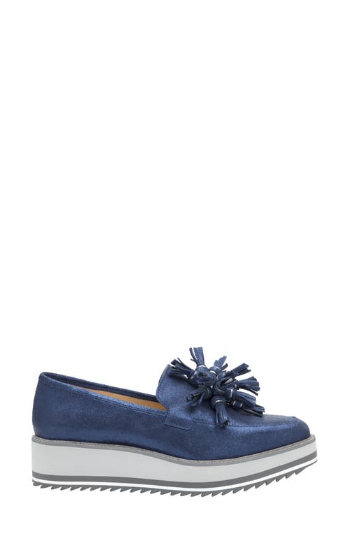 Johnston & Murphy Gracelyn Platform Tassel Loafer In Navy Metallic Sheepskin