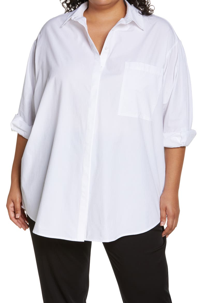 Maeve Oversize Button-Up Poplin Shirt, Main, color, BRIGHT WHITE