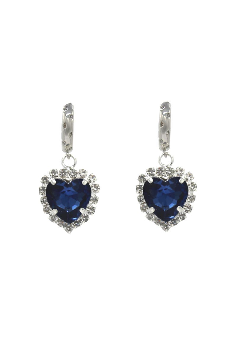 Silver Earrings With Heart Pendant, Main, color, Blue