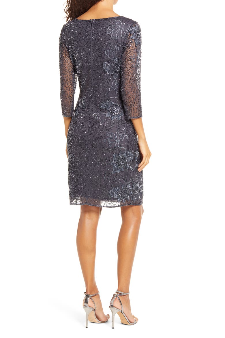 Beaded V-Neck Cocktail Dress, Alternate, color, SLATE